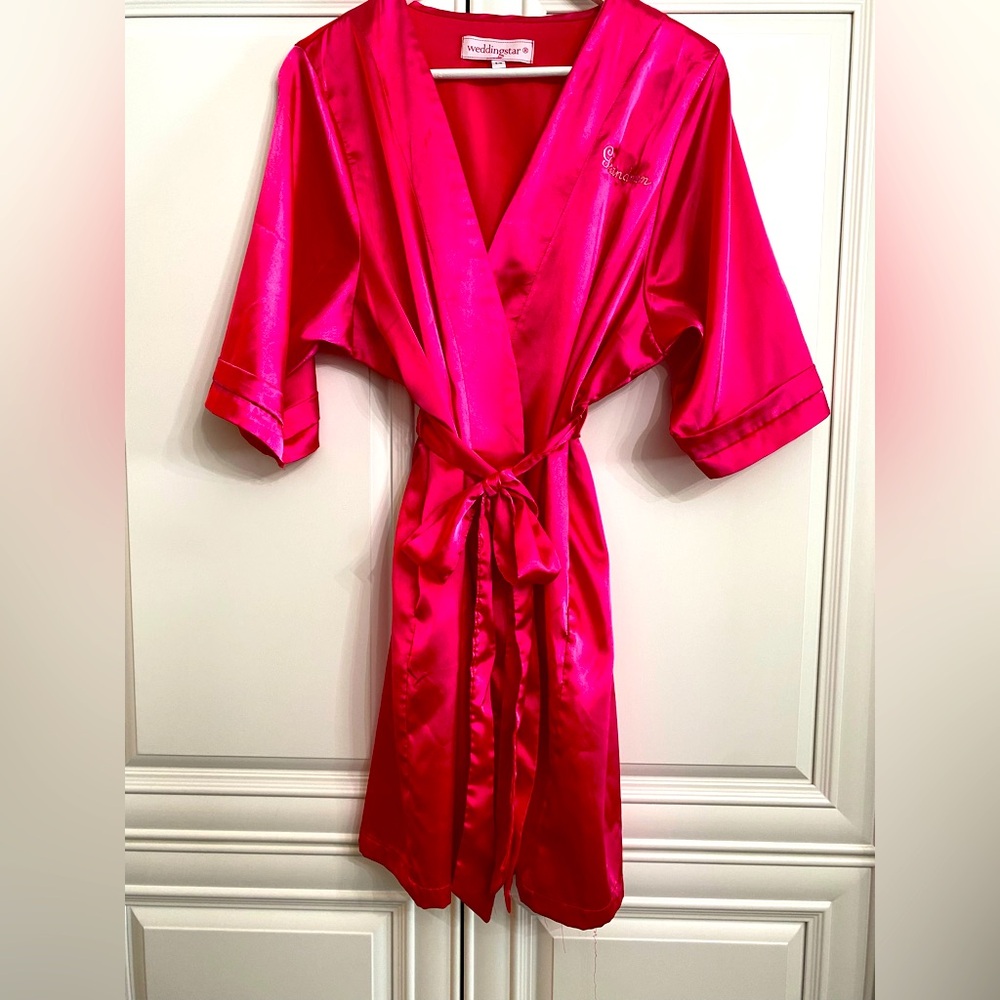 Weddingstar Women’s Size S/M Hot Pink Satin Wedding Day Wrap Robe “Grandmom”